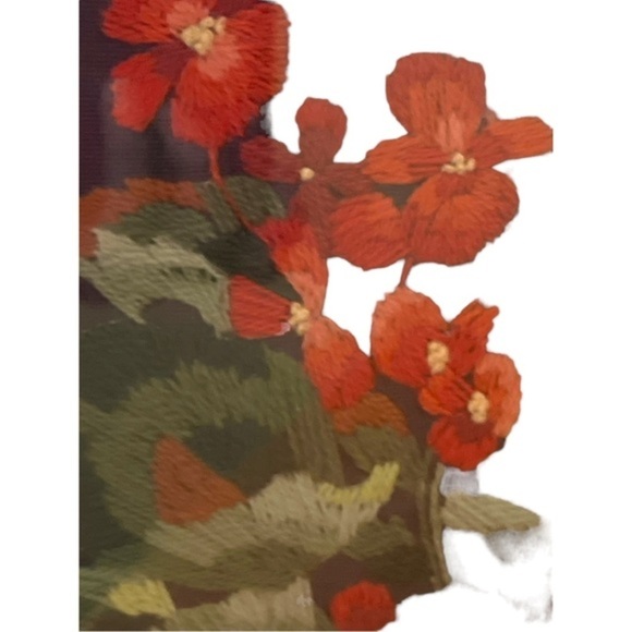 Vtg Completed Framed Embroidered Les Didier Ruby Throated Hummingbird & Begonias - Picture 4 of 8